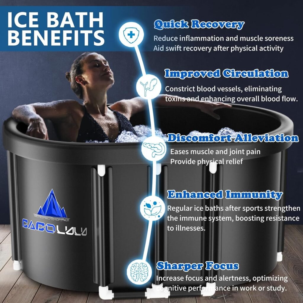 CACOLULU XL Ice Bath Tub for Athletes - 101 Gal Portable Cold Plunge with Cover for Outdoor Garden Yard Gym, Upgraded Frame Collapsible Ice Pod for Adults Cold Therapy Includes Cover, Storage Bag