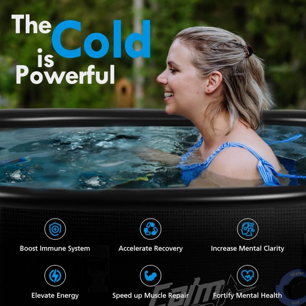CalmMax Inflatable Cold Plunge Tub - Water Chiller Compatible - XL Portable Ice Bath Tub for Athletes Insulated Lid  Backpack - 115 Gallon Capacity