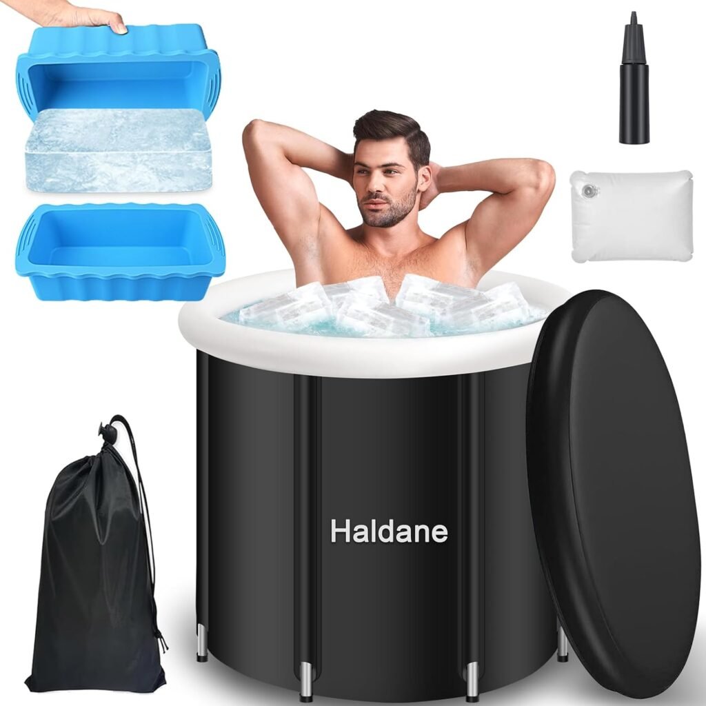 Haldane Ice Bath Tub with Cover, Thicker Cold Plunge Tub of 99 Gallons Sturdy Cold Pod for Cold Water Therapy for Athletes Water Chiller Compatible, Ice Barrel with 2pc Extra Large Ice Cube Tray