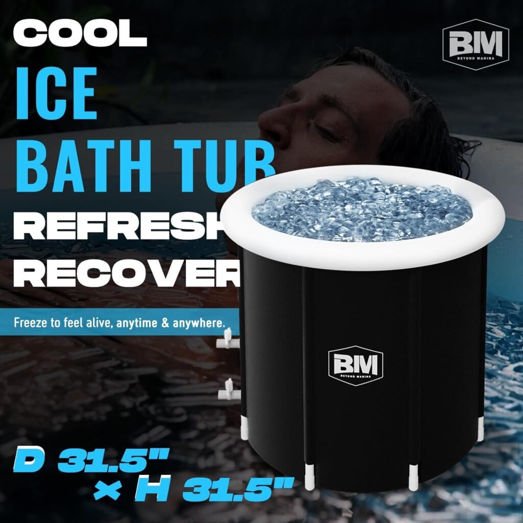 Ice Bath Tub Cold Plunge - 2 Valves, XL Ice Plunge Tub for Athletes Outdoor, 31.5H Inflatable Recovery Bathtub for Adults, Multiple Layered, 106 Gallons Capacity
