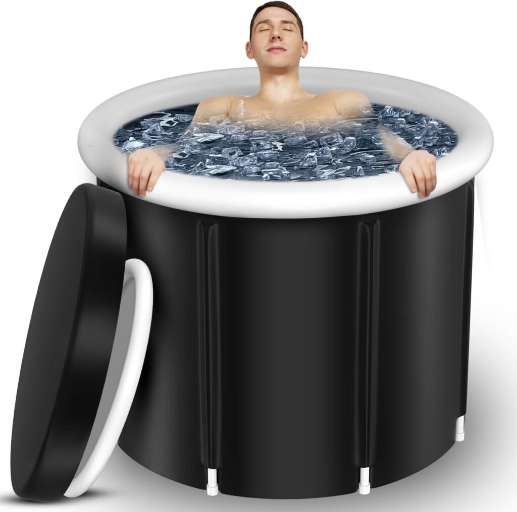 Ice Bath Tub, XL Large Cold Plunge Tub for Cold Water Therapy Recovery, 110 Gal Portable Ice Bathtub Athletes Adult at Home Outdoor, Foldable Inflatable tub with Cover and Lid