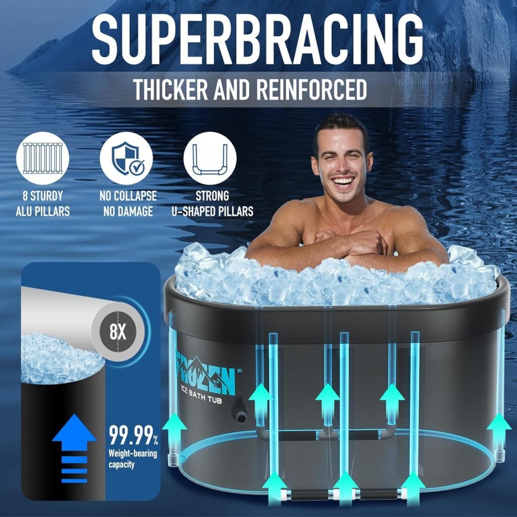 ISIDO Ice Bath Tub for Athletes with Cover, XL 124 Gallons Capacity Portable Cold Plunge Tub for Cold Water Therapy and Recovery, Frozen Ice Baths at Home Outdoor Gyms - Oval