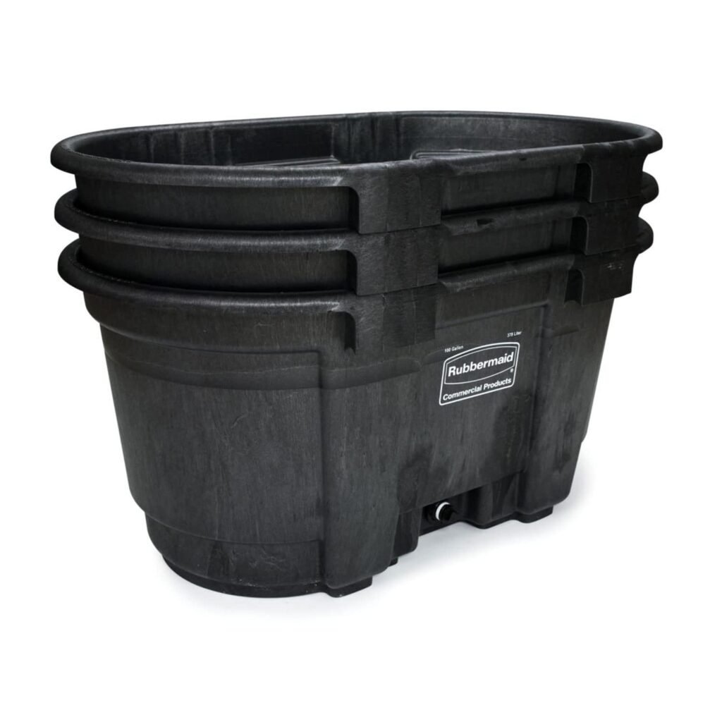Rubbermaid Commercial Products Stock Tank, 100-Gallons, Structural Foam, Heavy Duty Container, for Livestock/Animal/Cattle Feed  Water, Outdoor Homemade Pool/Hot Tub/Bathtub,  Pet Cleaning/Dog Wash