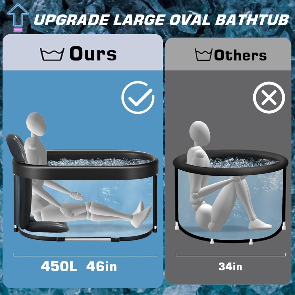 Upgrade XL 129 Gal Oval Ice Bath Tub for Athletes. Enhanced with Aluminum Alloy Support Legs for Lightweight Durability and Stability, Multiple Portable for Indoor and Outdoor use