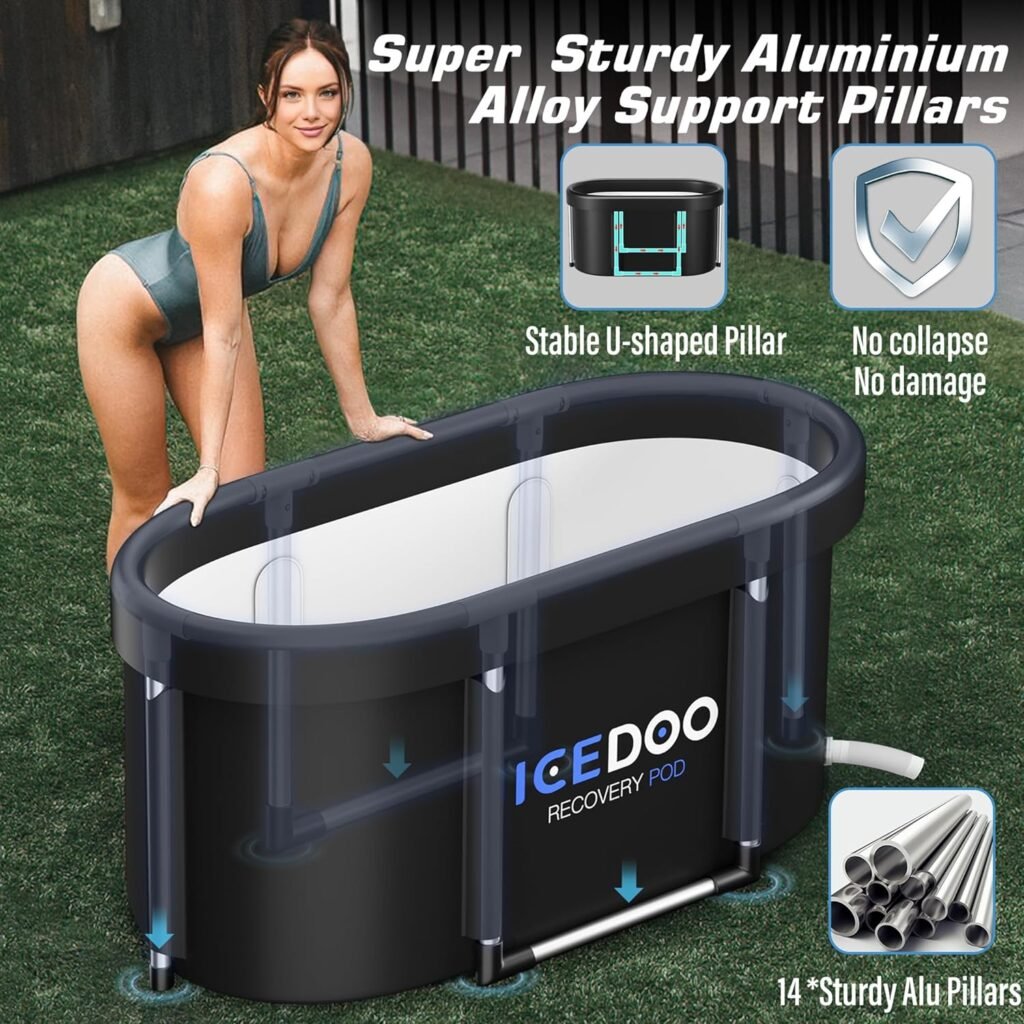 Upgrade XL 129 Gal Oval Ice Bath Tub for Athletes. Enhanced with Aluminum Alloy Support Legs for Lightweight Durability and Stability, Multiple Portable for Indoor and Outdoor use