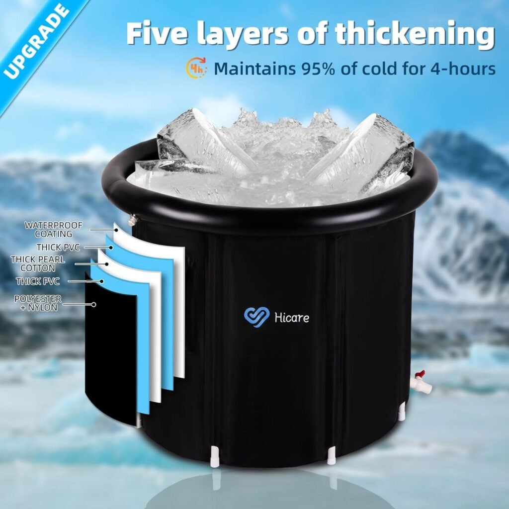 30 Extra Large Ice Bath Tub for Athletes with lid,phone pocket: 120 Gallons Cold Plunge Pool Outdoor, Portable Ice Pod for Adults, Inflatable Ice Tub Barrel Cold Therapy Freestanding Bath