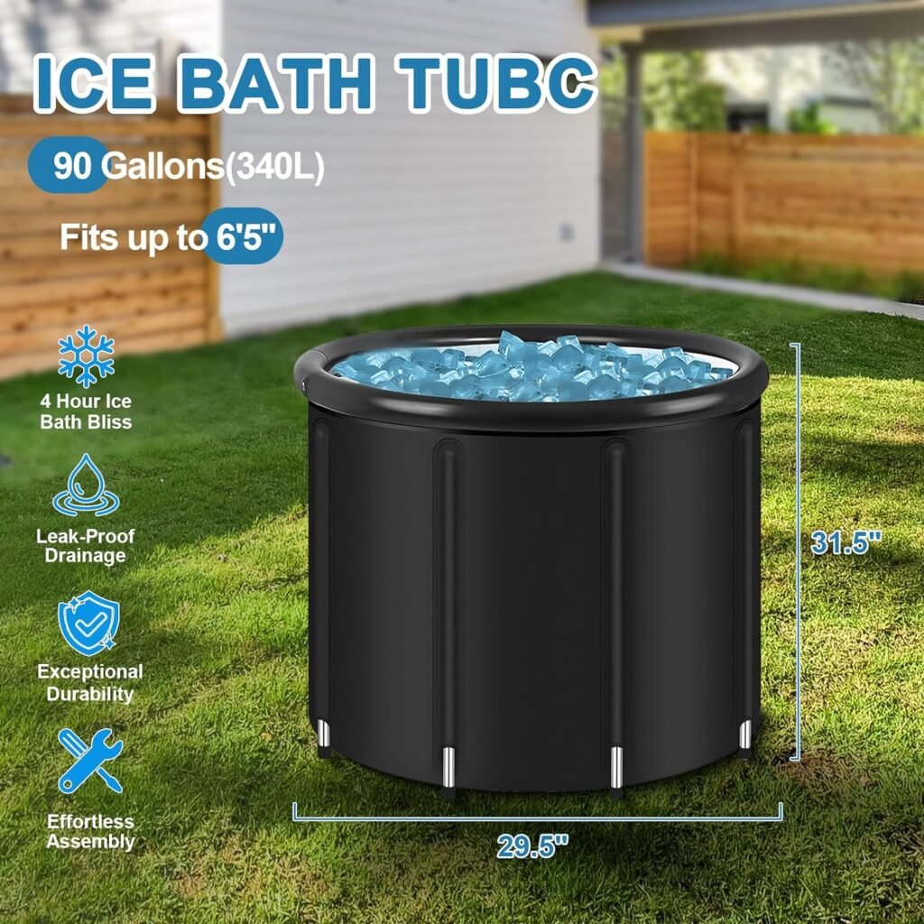31.5 H Ice Bath Tub for Athletes with Cover, Multiple Layered Portable Cold Plunge Tub for Recovery, Ice Plunge Tub with Inflatable Neck Rest Ring