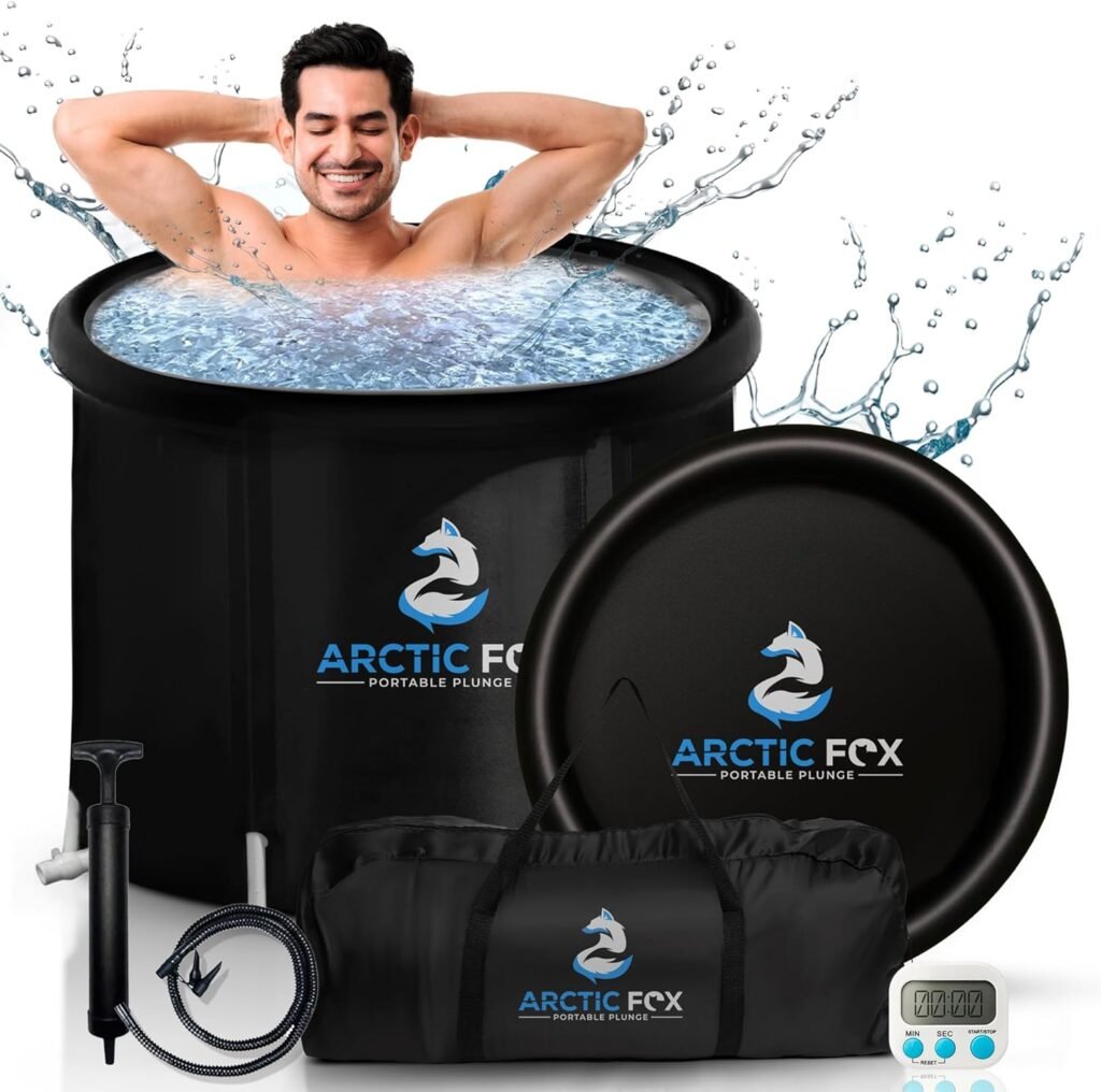 ARCTIC FOX Portable Ice Bath Tub for Athletes, 99 Gallons Inflatable Cold Plunge Tub, 6 Layered Ice Plunge Tub with Thermal Safety Cover, Air Pump, Travel Bag  Waterproof Timer, Ice Baths at Home