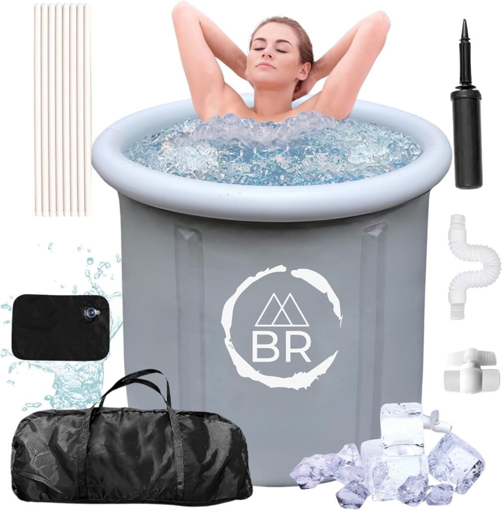 BRIOS - Ice Bath Tub, Portable Cold Plunge Tub For Athletes. Simple Installation. Portable Bathtub. 92,46 Gal 350L Cold Water Plunge Tub, Ice Bath Spa. 31.48x29.52 Inch, 80x75cm [Grey]