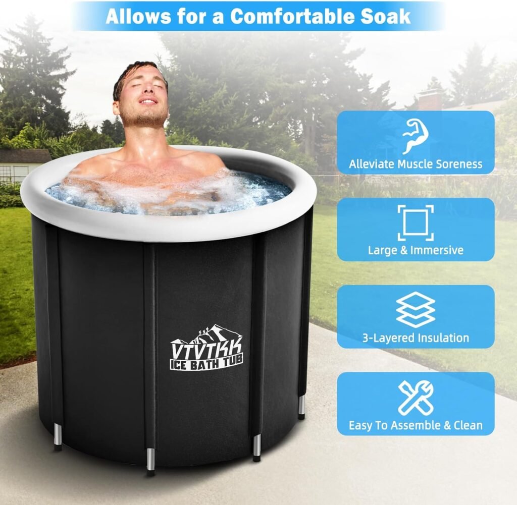 Cold Plunge Tub Outdoor,Large Ice Bath Tub for Athletes, VTVTKK Portable Ice Bath, Ice Tubs for Cold Plunge, Ice Cold Therapy Bath Outdoor, Ice Bath barrel for Adults