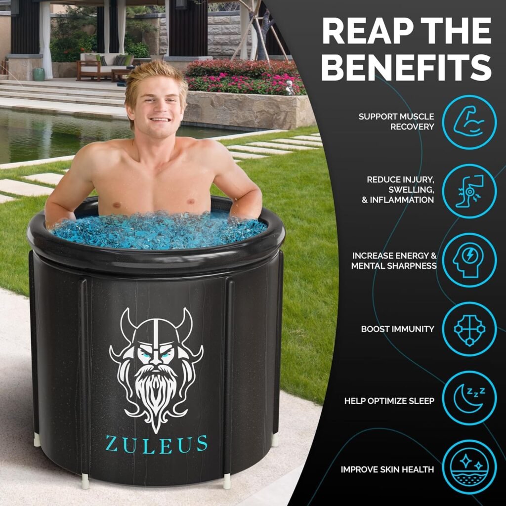 Cold Plunge Tub - XL Large 5 Layer 100 gallons portable Recovery Ice Bath Tub for Athletes with Inflatable Insert, All Weather Cover,Carry Bag - Nylon Fabric Ice Plunge Tub 33.5x33.5x29.5