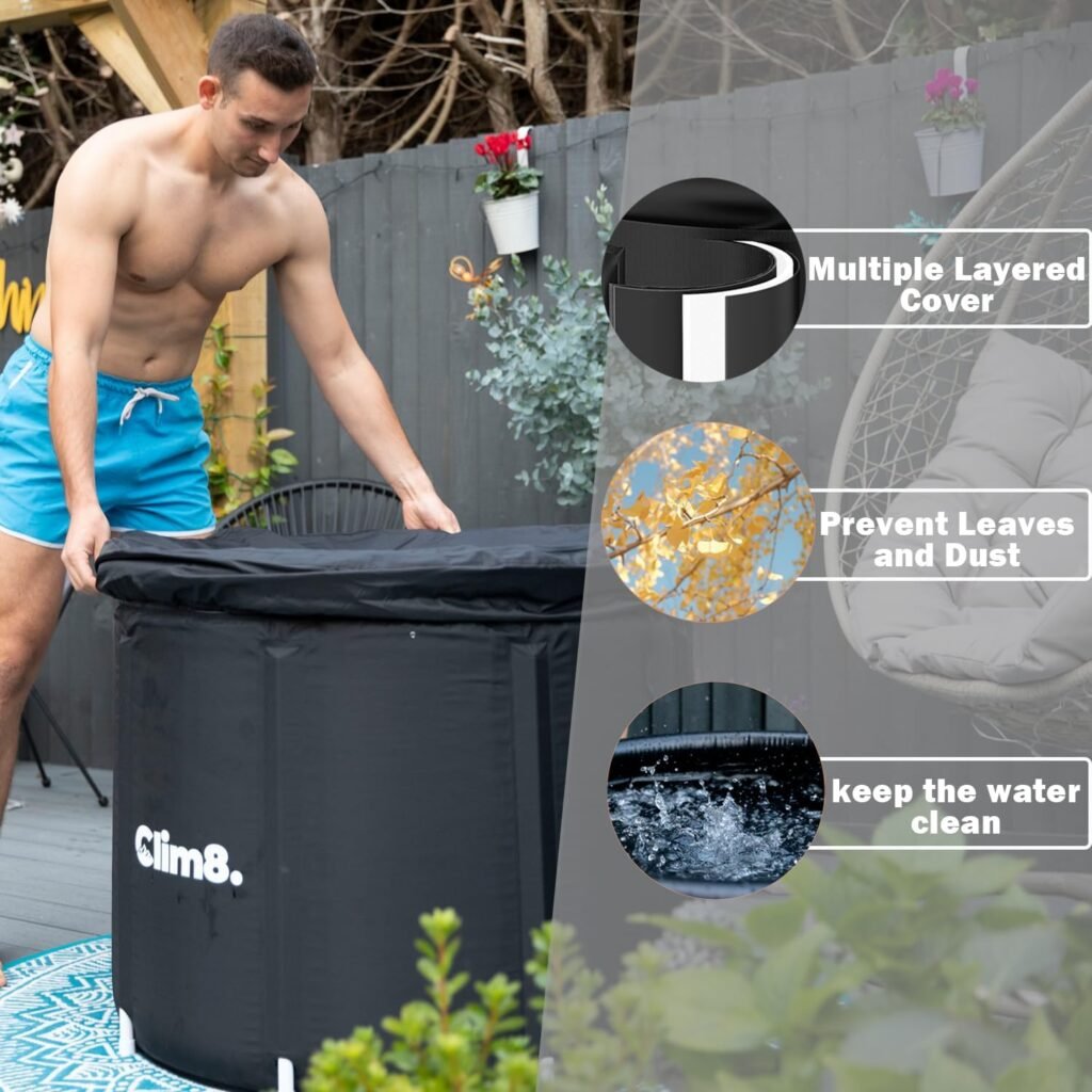 Ice Bath Tub for Athletes: 116 Gallons Cold Plunge Pool Outdoor with Lid, Portable Ice Pod for Adults, Inflatable Ice Tub Barrel Cold Therapy Freestanding Bath Tub for Recovery Black XL Size