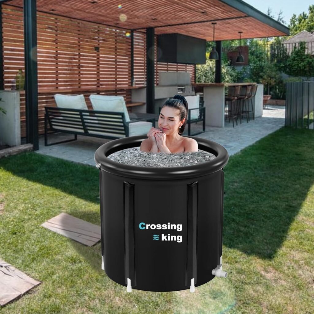 Ice Bath Tub for Athletes with Cover 82 Gallons Multiple Layered Portable Cold Plunge Tub for Cold soak Recovery Outdoor, Gardens, Home and Gym by Crossing King (29.5Φ x 29.5H Black)