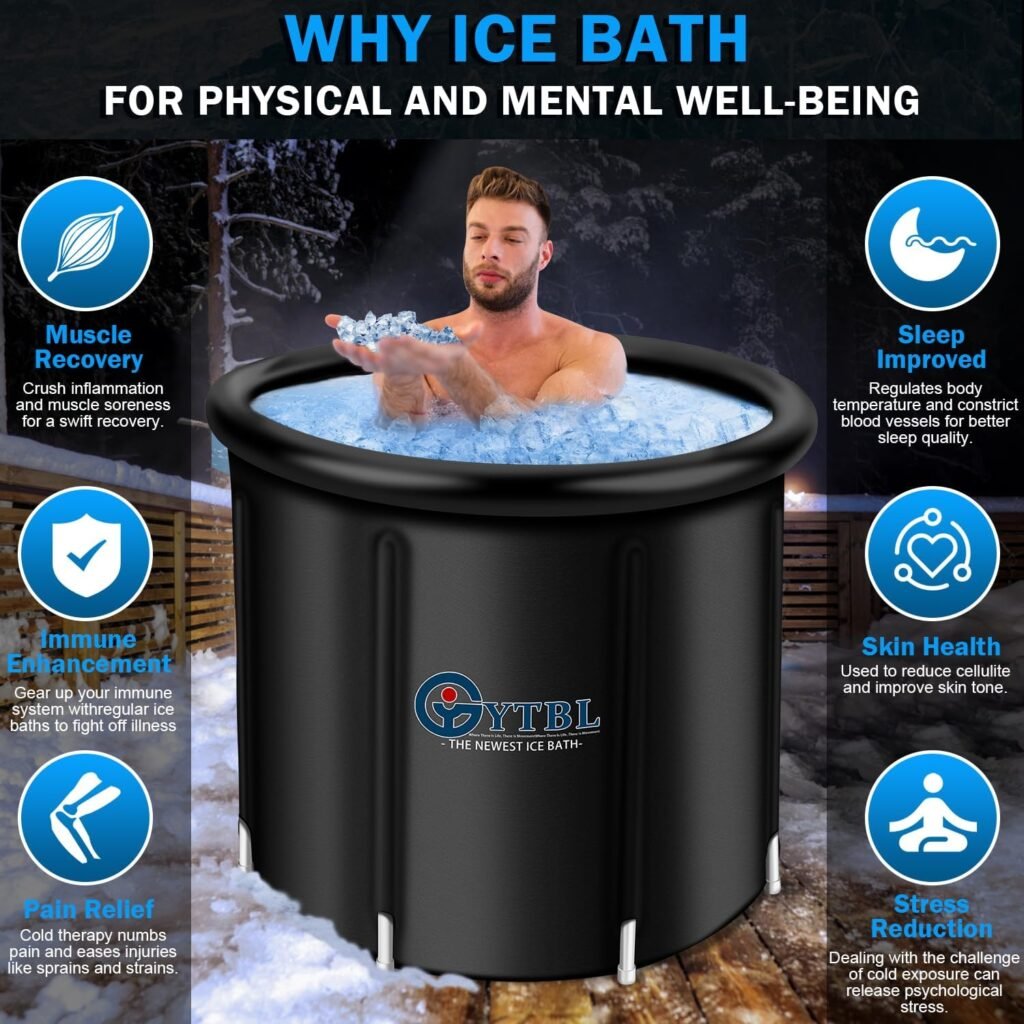Ice Bath Tub for Athletes with Cover Cold Plunge Tub Portable 116 Gal Large Capacity Inflatable Cold Plunge Tub for Recovery and Cold Water Therapy Ice Baths at Home,Gardens, Gyms for Adult