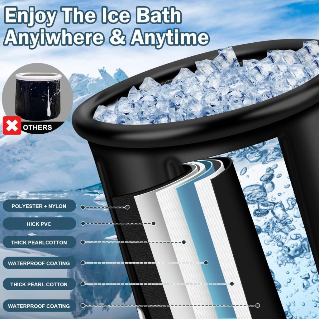 Ice Bath Tub for Athletes with Cover Cold Plunge Tub Portable 116 Gal Large Capacity Inflatable Cold Plunge Tub for Recovery and Cold Water Therapy Ice Baths at Home,Gardens, Gyms for Adult