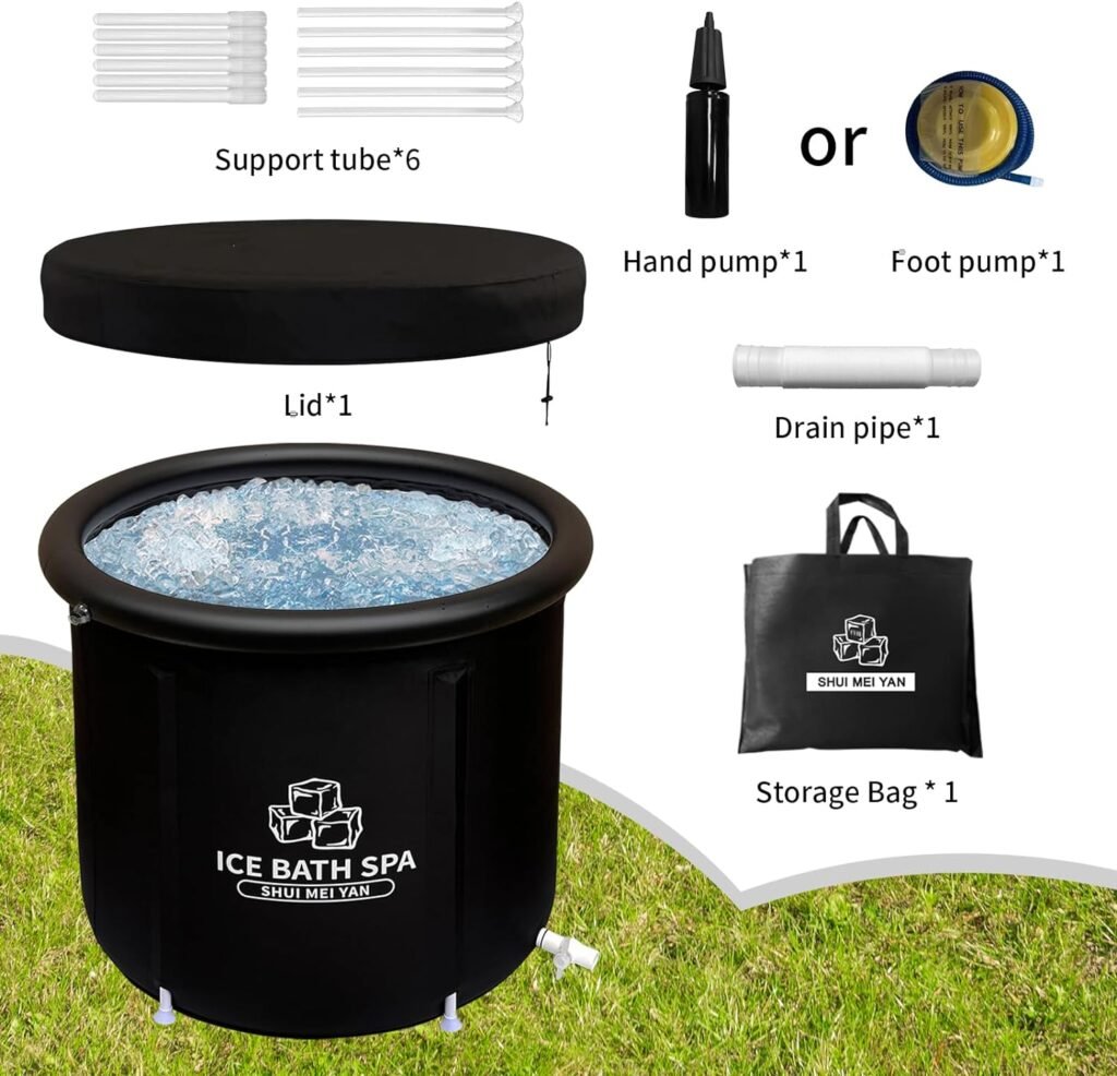 Large Ice Bath Tub Outdoor with Cover Portable Bathtub Athletes Cold Water Therapy Tub for Recovery Cold Plunge Tub Ice Barrel Ice Bath Tub (8212 black with cover-29.5Φ x 29.5H)