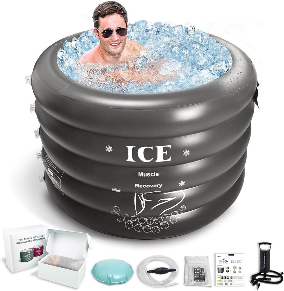 Portable Ice Bath Tub for Athletes -Inflatable Cold Plunge Tub for Recovery - Freestanding Indoor/Outdoor Tub for Cold Water Therapy Training - Folding Bathtub with Air Pump(gray)
