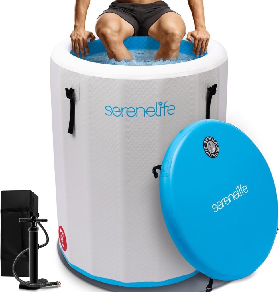 SereneLife 85 Gal Inflatable Insulated Cold Plunge Tub - One Person Ice Bath Tub with Lid, Cold Plunge for Athletes