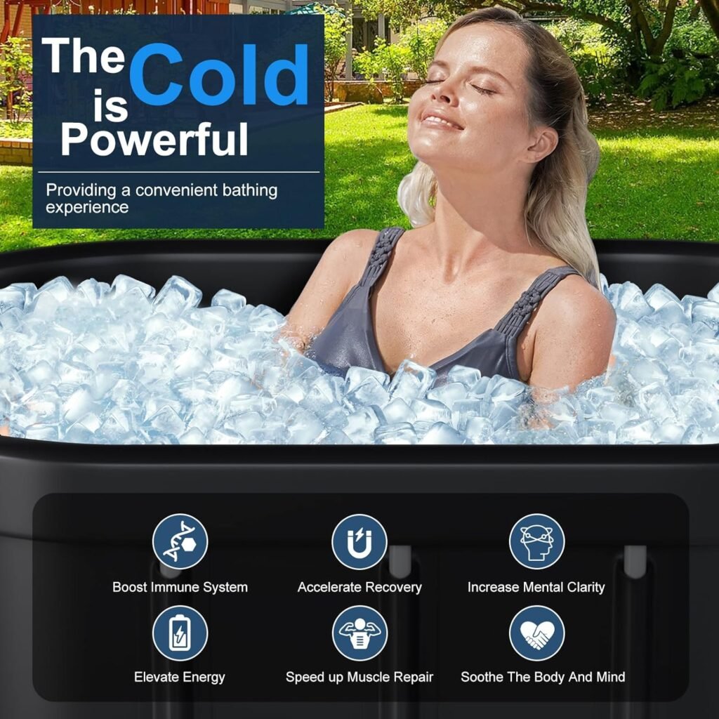XL Ice Bath Tub for Athletes - 101 Gal Portable Cold Plunge Tub with Cover for Outdoor Garden Yard, Upgraded Frame Collapsible Ice Pod for Adults Cold Water Submerged and Cold Water Dip Training