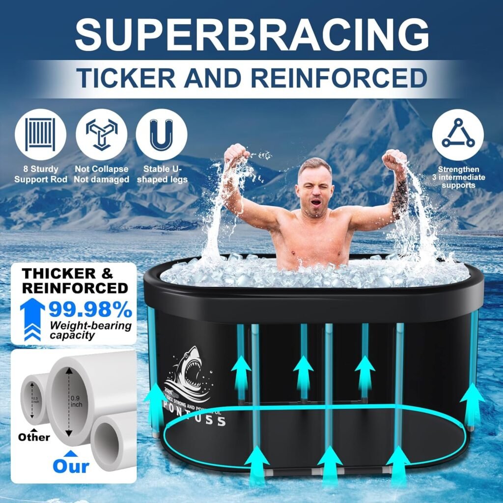 XL Ice Bath Tub for Athletes - 101 Gal Portable Cold Plunge Tub with Cover for Outdoor Garden Yard, Upgraded Frame Collapsible Ice Pod for Adults Cold Water Submerged and Cold Water Dip Training